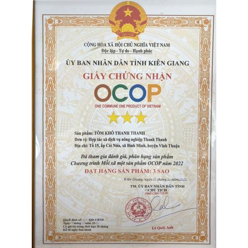 Giấy Chứng Nhận OCOP tôm khô Thanh Thanh