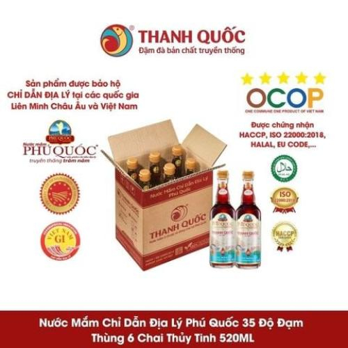 Nước Mắm Chỉ Dẫn Địa Lý Phú Quốc - Thanh Quốc 35N, 520ml x 6 chai