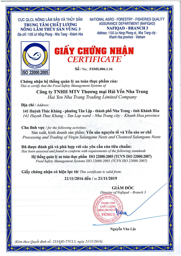 Giấy Chứng Nhận ATTP ISO 22000:2005 (TCVN ISO 22000:2007)