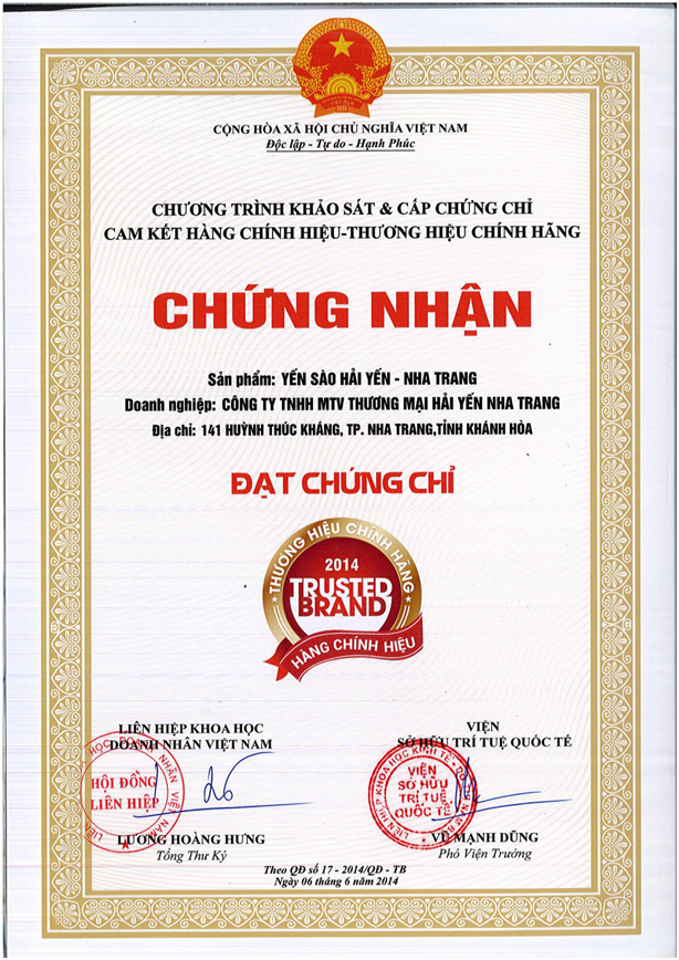 Giấy Chứng Nhận “Thương hiệu chính hãng”