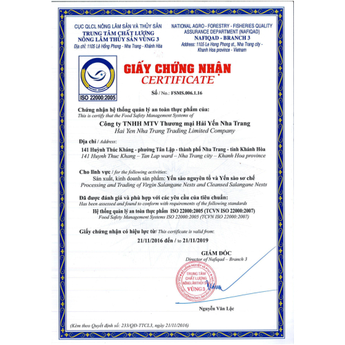 Giấy Chứng Nhận ATTP ISO 22000:2005 (TCVN ISO 22000:2007)
